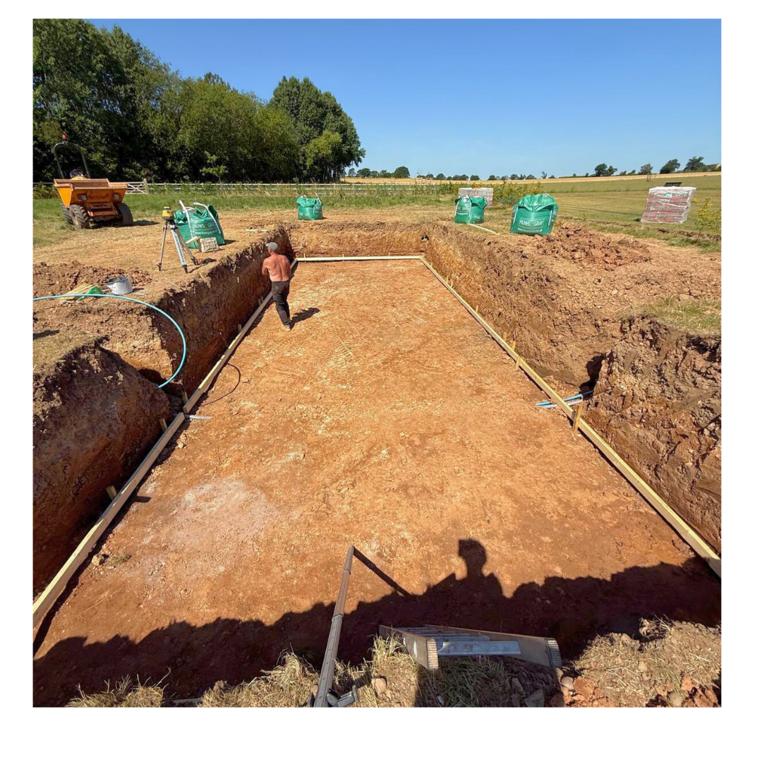 Excavation and setting out for a 14m x 5m outdoor swimming pool in the Staffordshire countryside